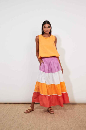 Haven Oahu Maxi Skirt Mango Stripe 100% Cotton