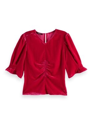 Scotch & Soda Velvet Ruched Top with Puff Sleeves Love