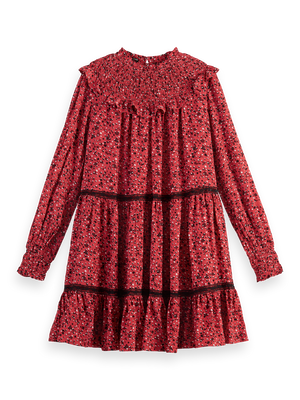 Scotch & Soda Smocked and Tiered Long Sleeve Dress