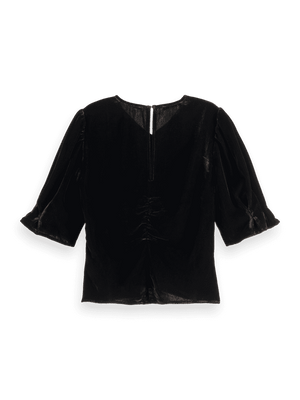 Scotch & Soda Velvet Ruched Top with Puff Sleeves Black