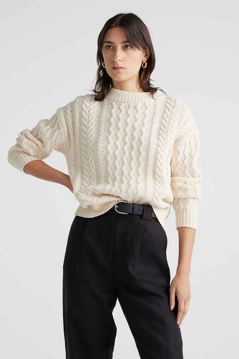 Toorallie 100% Merino Cropped Honeycomb Cable Knit