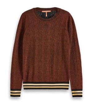 S&S Brown Lurex Pullover With Striped Cuff