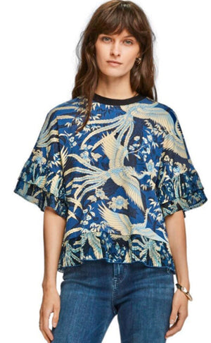 S&S Printed Tee With Pleated Ruffles