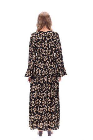 Augustine Holly Dress Black and Gold Print