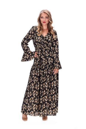 Augustine Holly Dress Black and Gold Print