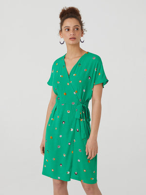 Nice Things Swedish Dot Wrap Dress - Green