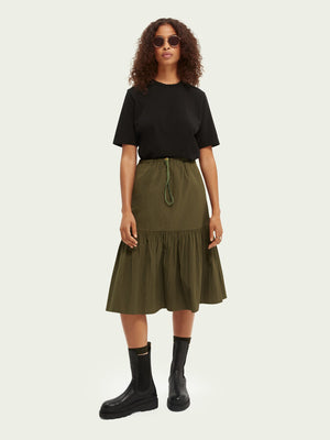 Gathered Midi Length Skirt Military