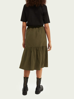Gathered Midi Length Skirt Military